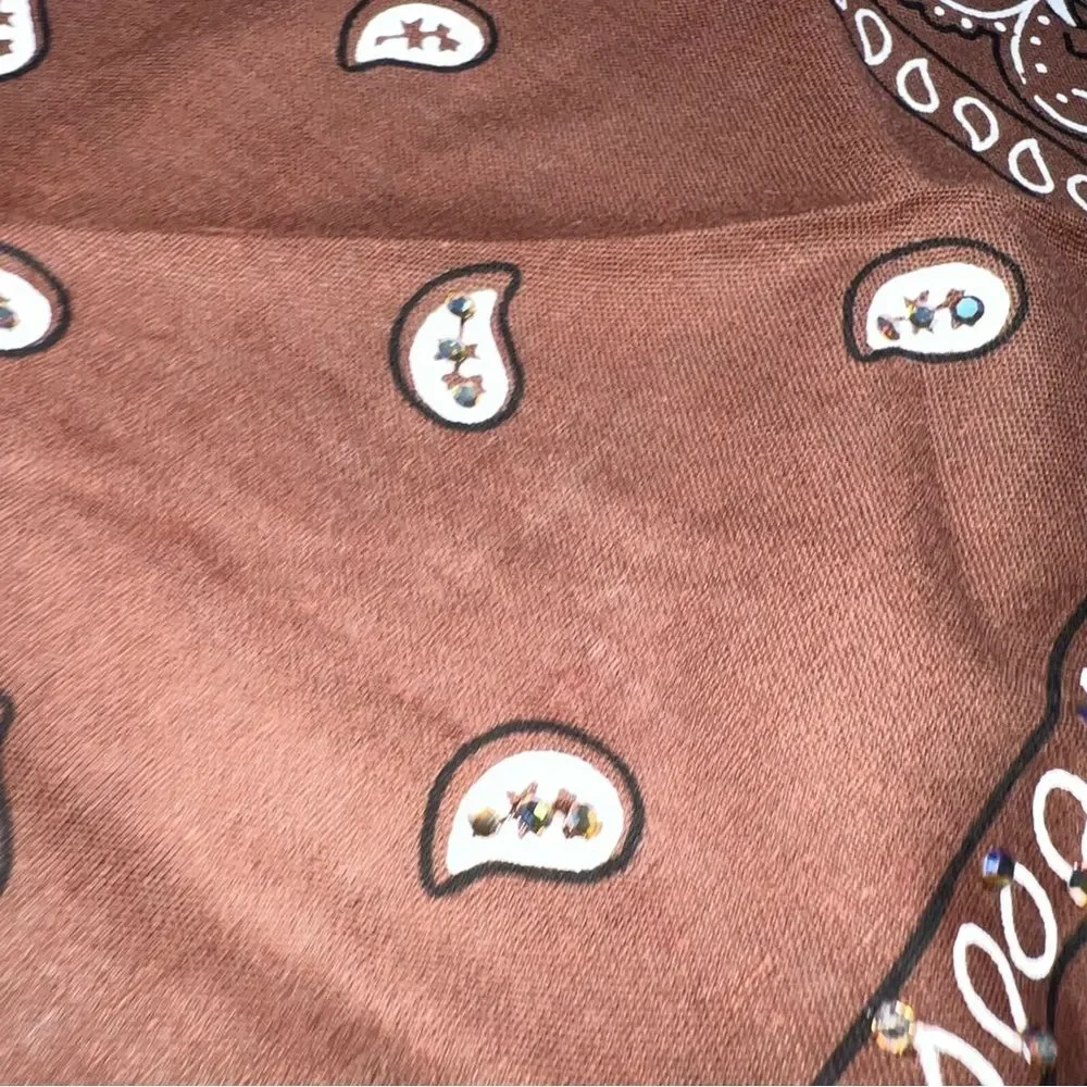 Vintage Lot of 2 Brown and Purple Bandanas/Scarfs Embellished w/Rhinestone